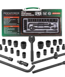 Професионално Гедоре 1/2" 24 части Усилени Ударни Вложки ROCKFORCE от хром молибден Cr-Mo
