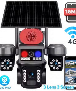 Соларна Охранителна Камера 4G - SIM карта SUNVISION – 16 MP с 3 Обектива, Аларма, МОДЕЛ 28-73