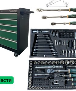 Професионален Шкаф с Инструменти ROCKFORCE – Мобилна Количка с 216 части и Телескопични Тресчотки
