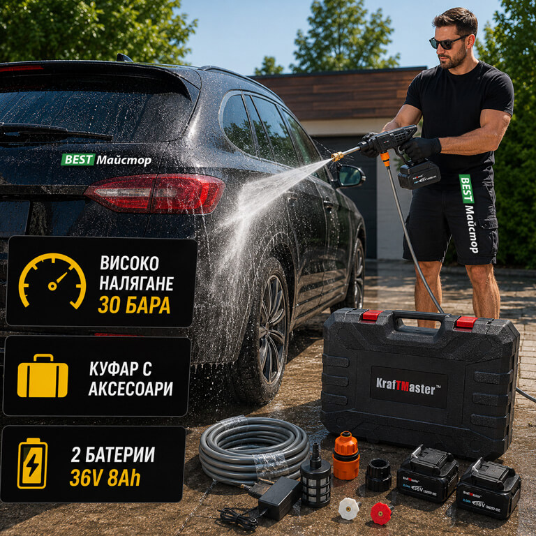 Мобилна Акумулаторна Водоструйка KRAFTMASTER с 2 Батерии 36V 8Ah